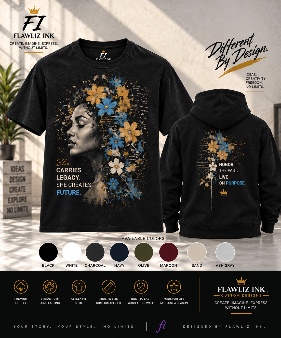 She Carries Legacy, She Creates Future | Graphic Tee & Hoodie
