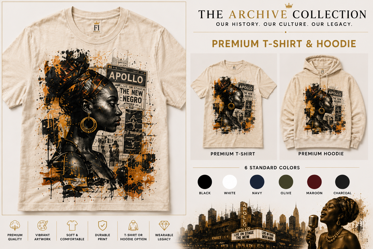 Harlem Renaissance graphic tee and hoodie by Flawliz Ink - product image 1