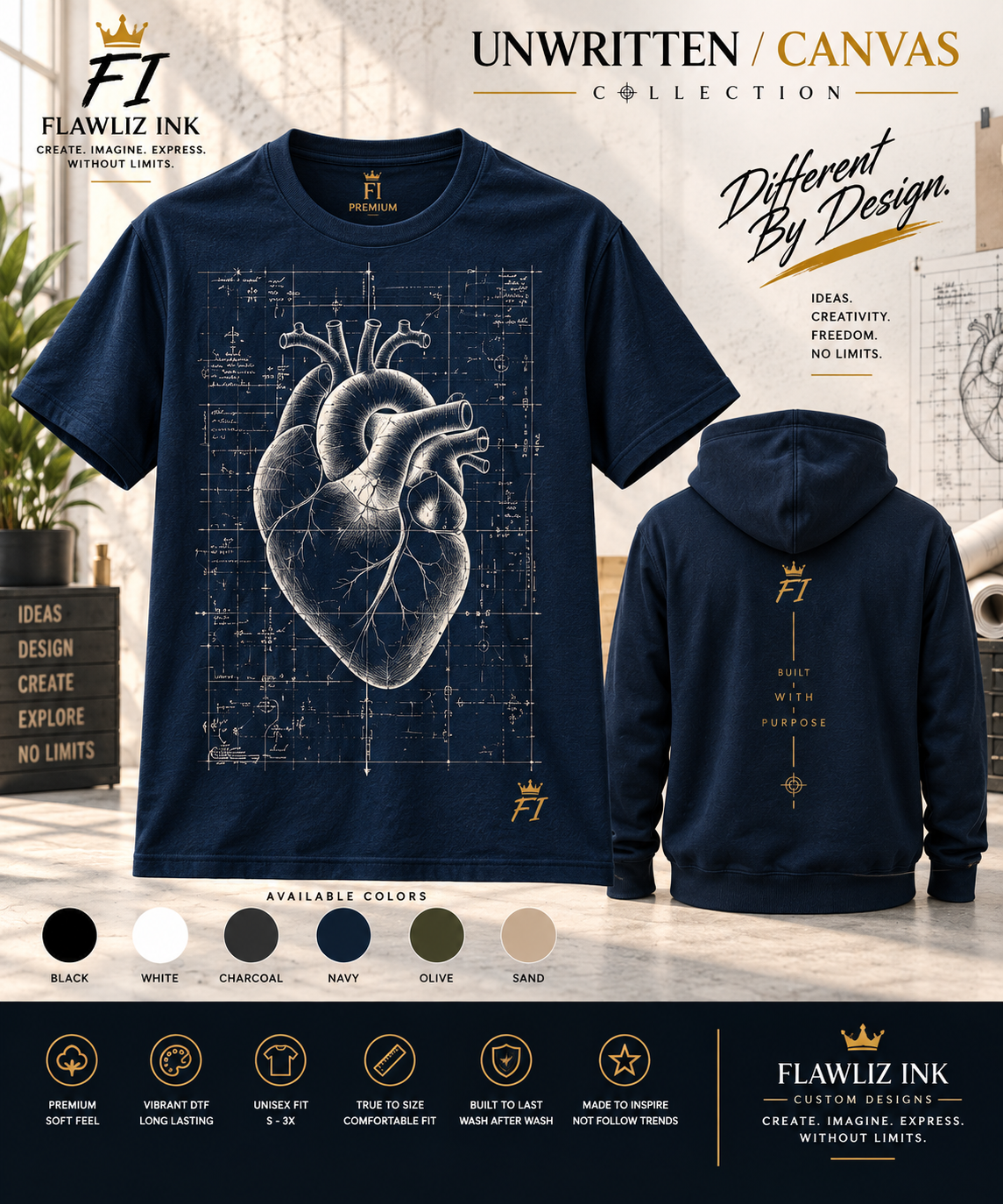 Blueprint | Premium Graphic Heart Anatomy Tee | Graphic Tee & Hoodie