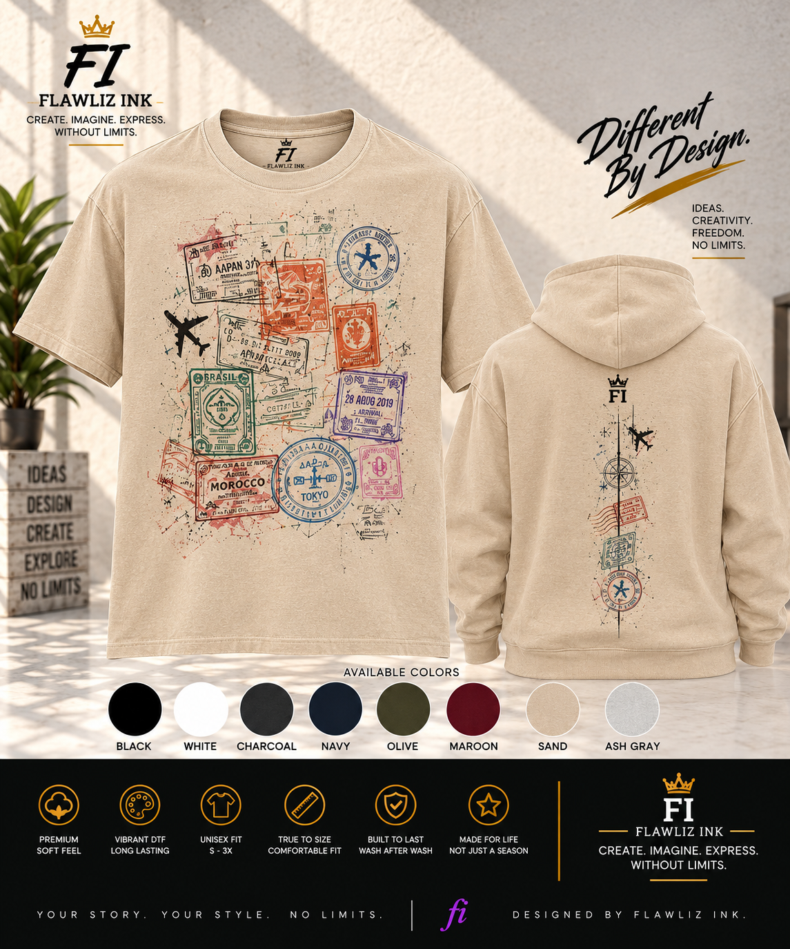 Travel Stamp | Unwritten / Canvas Premium T-Shirt & Hoodie.