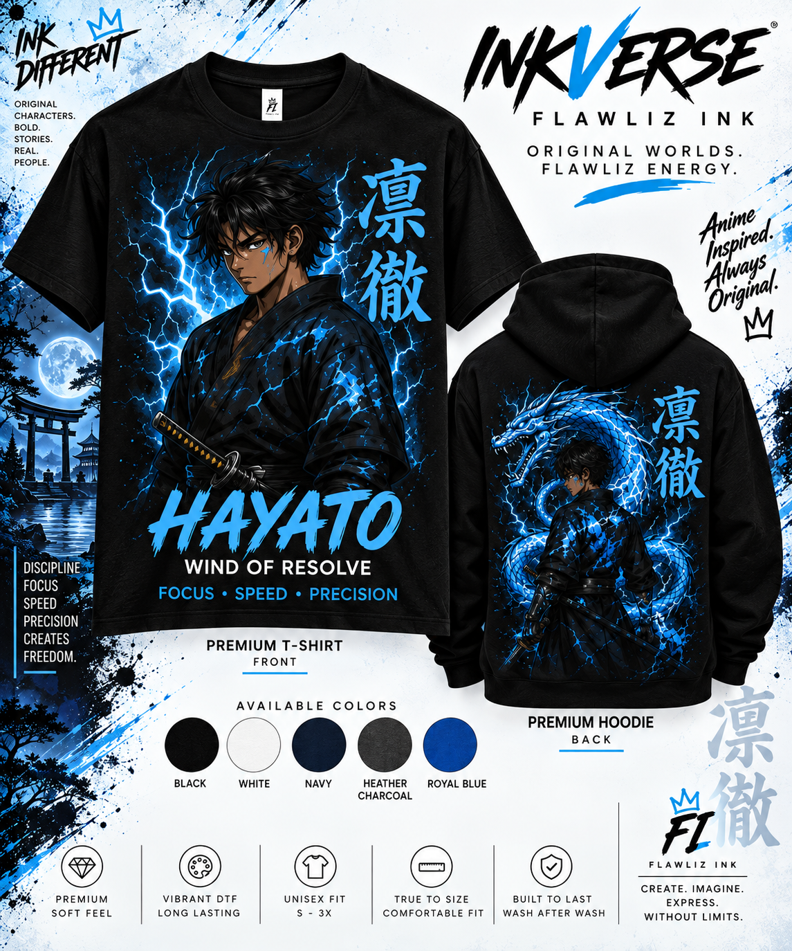 HAYATO | Wind of Resolve | InkVerse Premium T-Shirt & Hoodie.