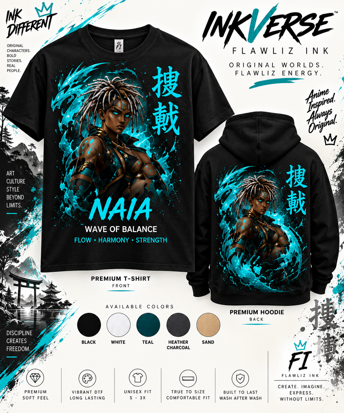 NAIA | Wave of Balance | InkVerse Premium T-Shirt & Hoodie.