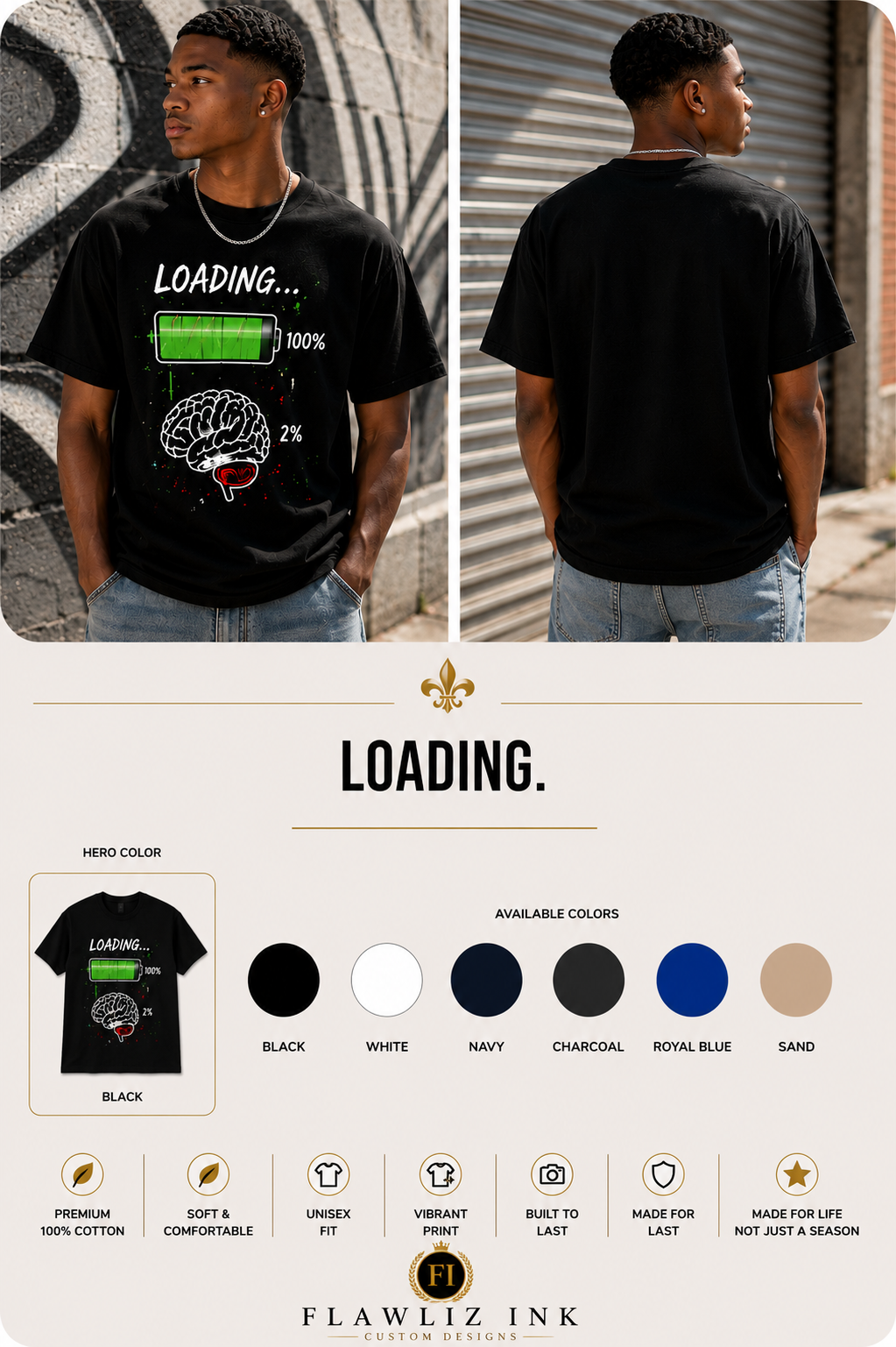 Loading... 100% Charged, 2% Brain™ | T-Shirt & Hoodie