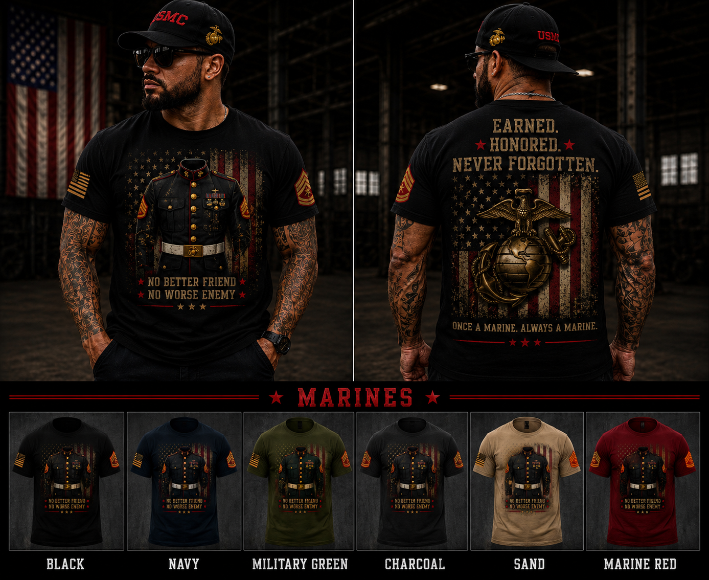 Earned. Honored. Never Forgotten. | USMC Veteran Tribute Tee | T-Shirt & Hoodie