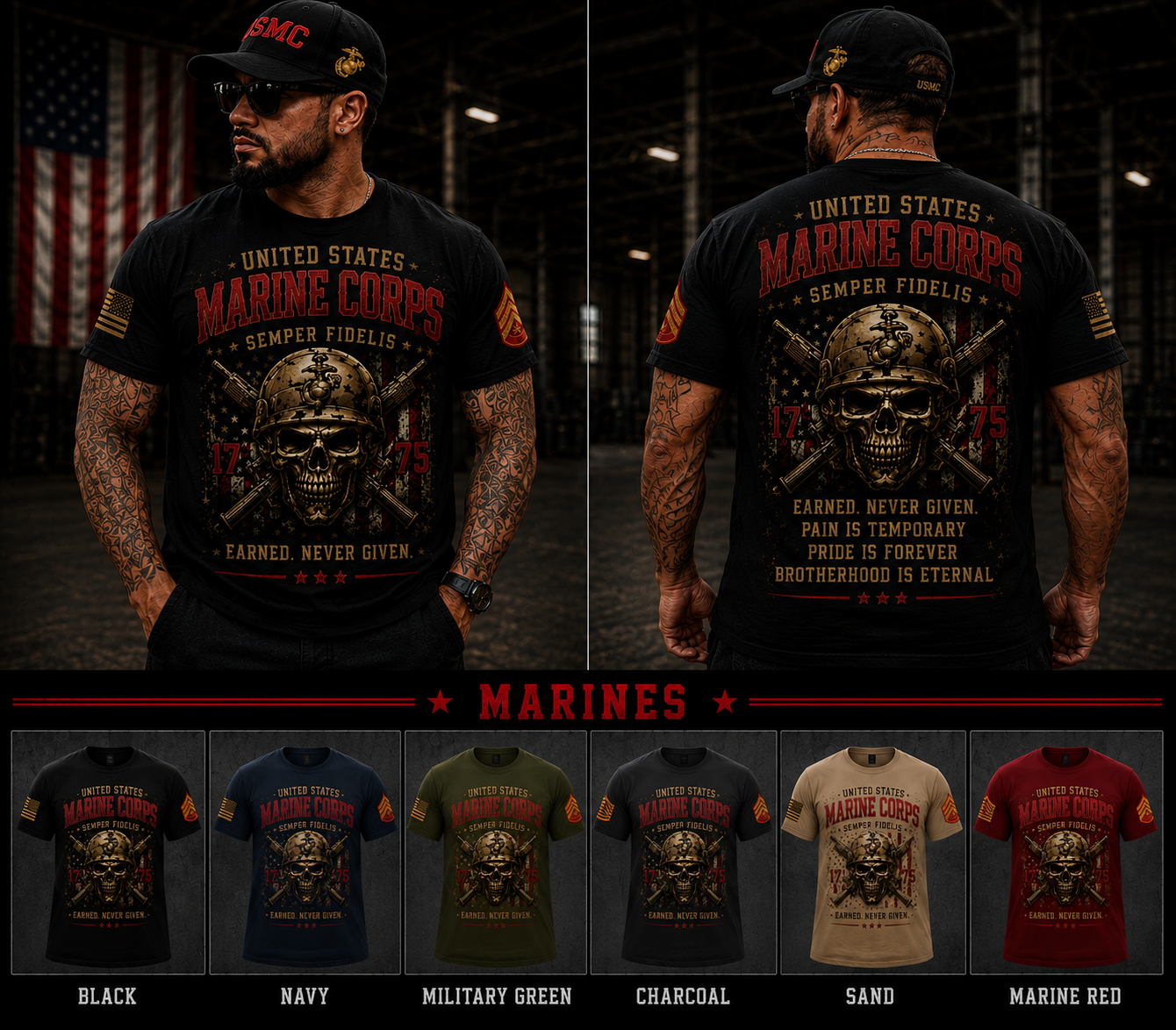 Earned. Never Given. | United States Marine Corps Veteran Tee | T-Shirt & Hoodie