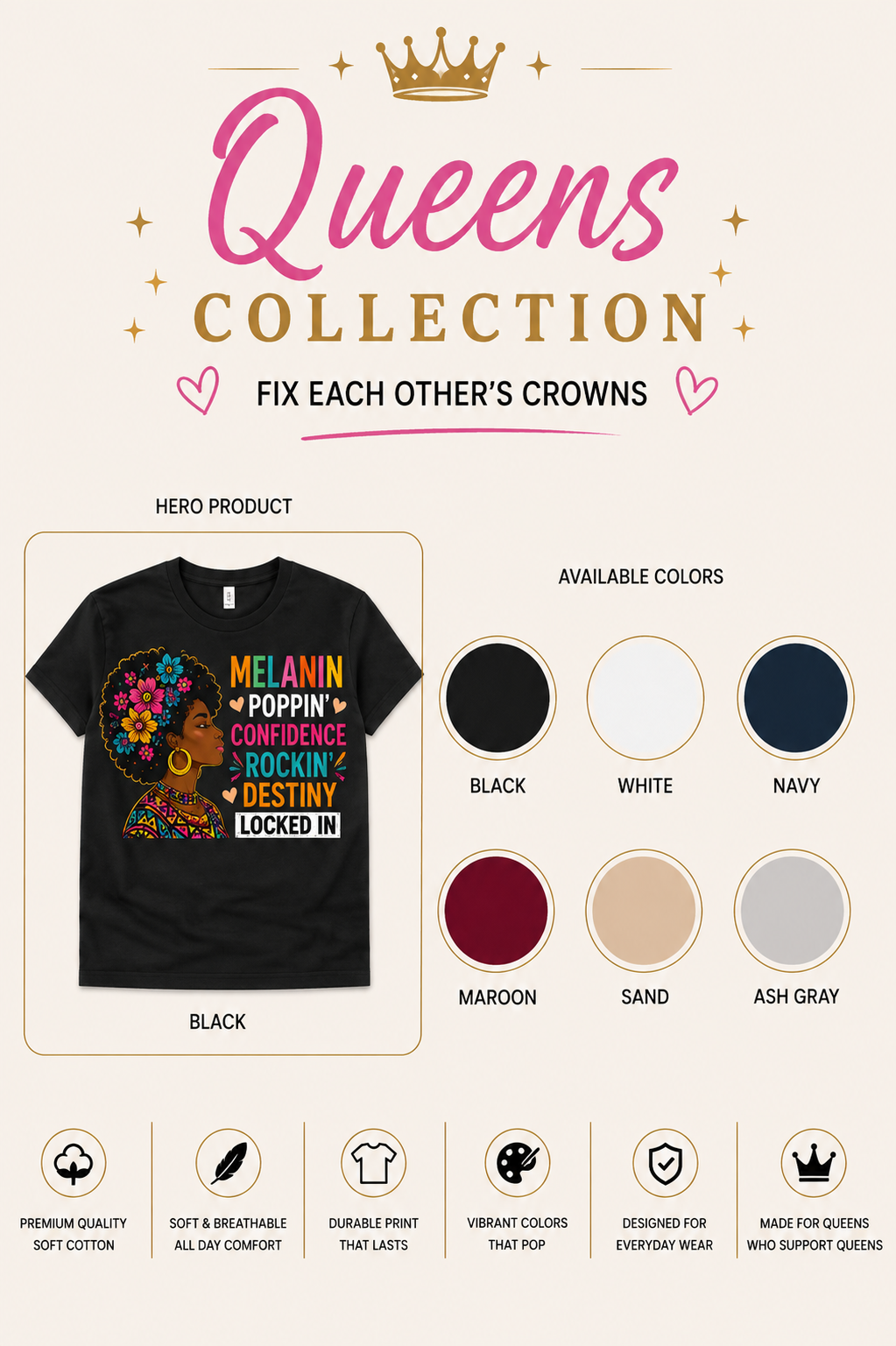 Melanin Poppin' Confidence Rockin' Women's Graphic T-Shirt & Hoodie