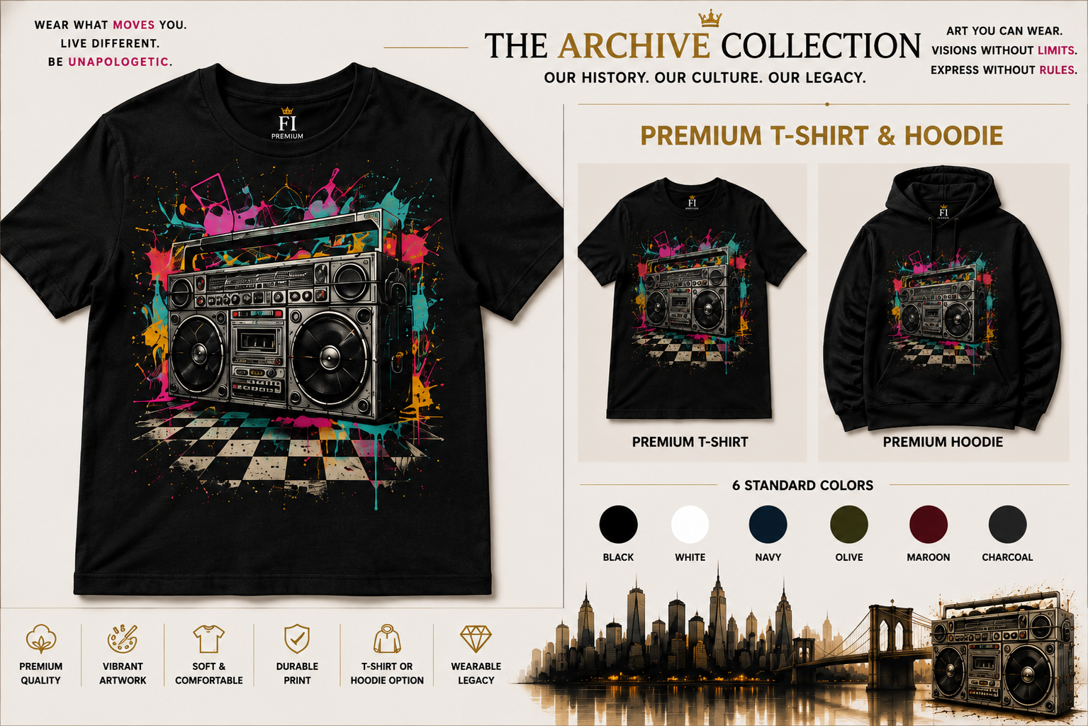 80’s Boombox Era graphic tee and hoodie by Flawliz Ink - product image 1