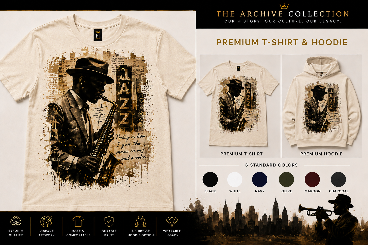 Jazz & Poetry | Premium T-Shirt & Hoodie.