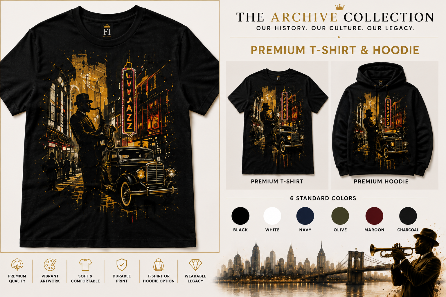 Jazz Age Nights graphic tee and hoodie by Flawliz Ink - product image 1