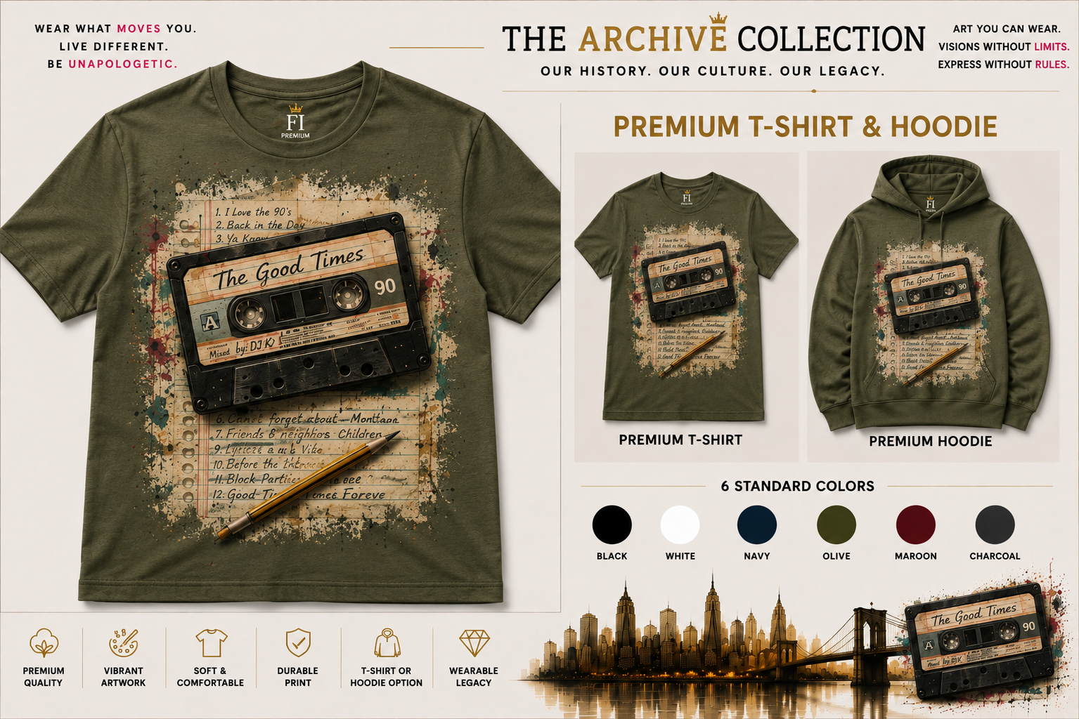 Mixtape Memories graphic tee and hoodie by Flawliz Ink - product image 1
