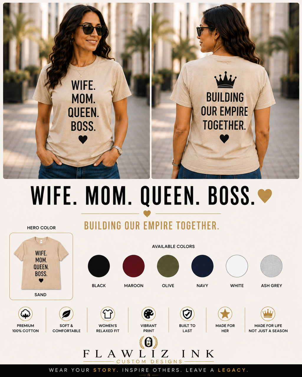 Wife. Mom. Queen. Boss. Women's Graphic T-Shirt & Hoodie
