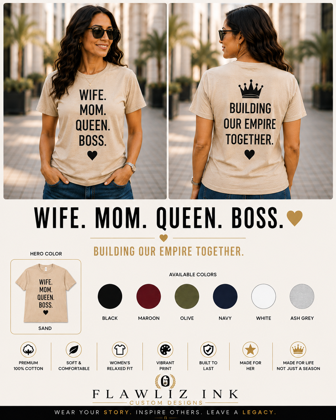 Wife. Mom. Queen. Boss. Women's Graphic T-Shirt & Hoodie