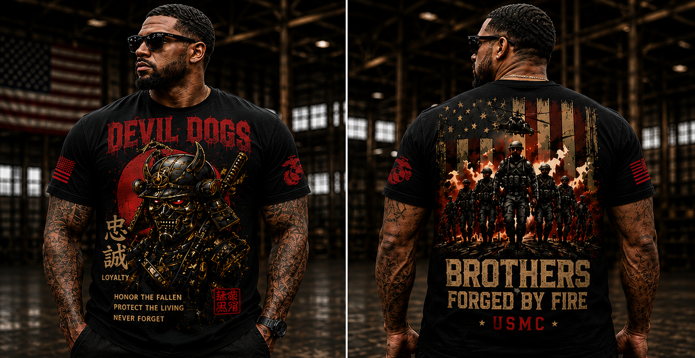 Devil Dogs: Brothers Forged by Fire | USMC Premium Graphic T-Shirt & Hoodie