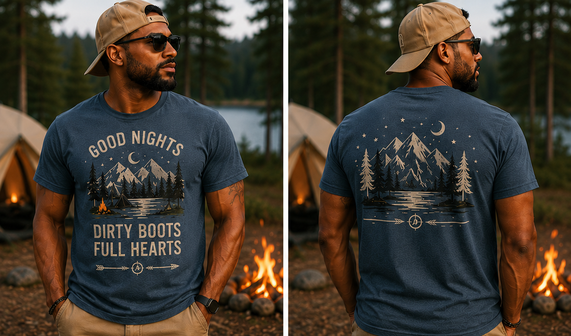 Good Nights, Dirty Boots, Full Hearts | Premium Camping T-Shirt & Hoodie