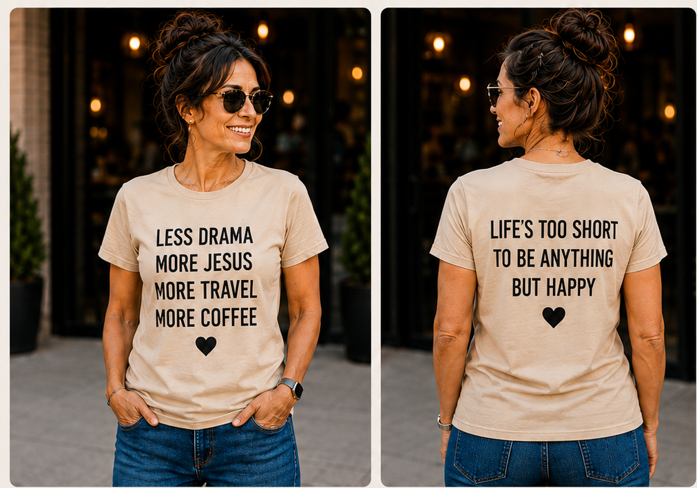 Less Drama More Jesus More Travel More Coffee Women's Graphic T-Shirt | Faith & Lifestyle Tee | T-Shirt & Hoodie