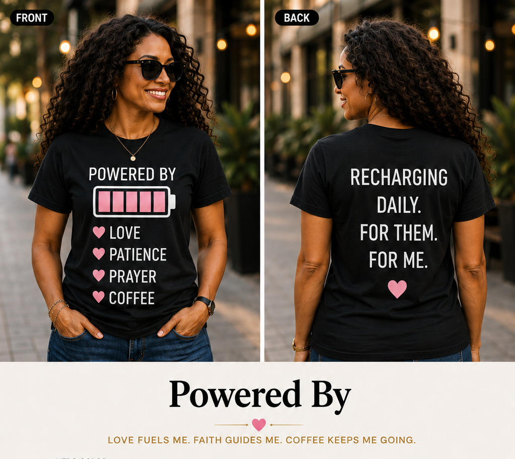 Powered by Love, Patience, Prayer & Coffee Women's Graphic T-Shirt & Hoodie